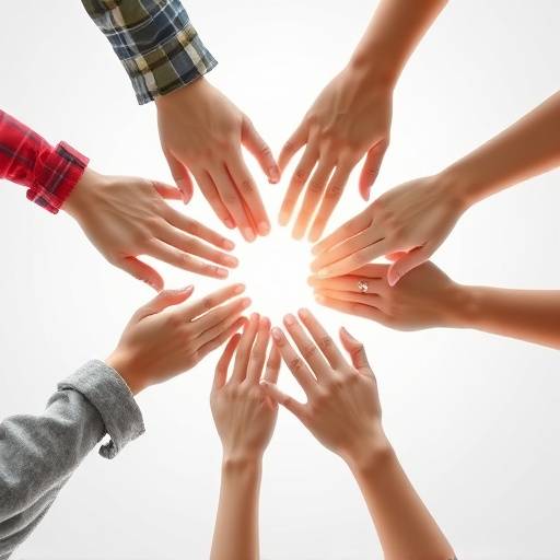 Un'immagine simbolica di diverse mani che si uniscono per creare un cerchio, rappresentando l'inclusione e l'accessibilit&agrave;.